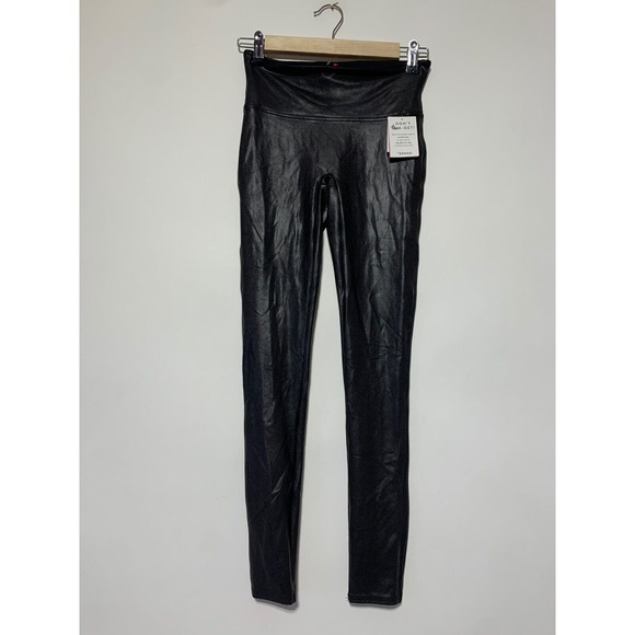 Spanx Women Size S Black Faux Leather Shiny Leggings